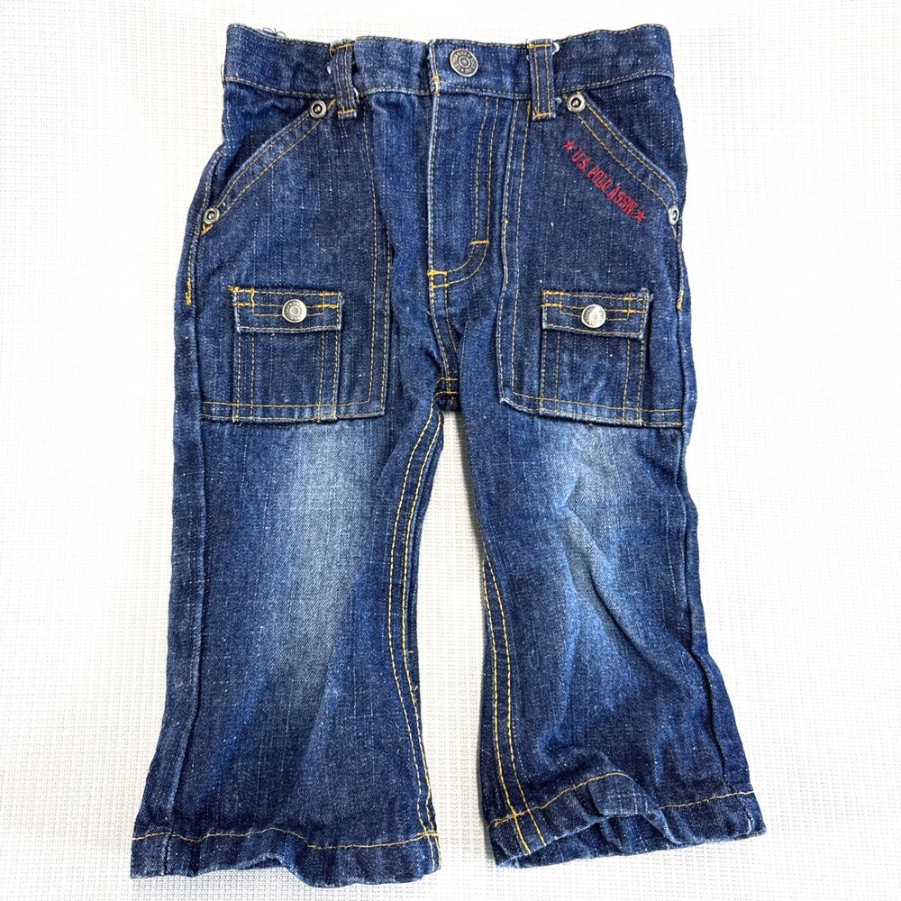 US Polo Assn. Toddler Jeans Navy Blue Elastic Waist Denim Pockets Cotton - 12M